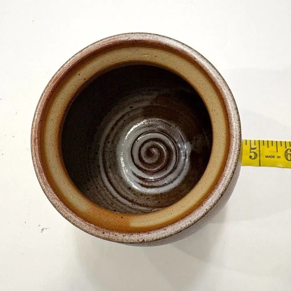 Studio Art Pottery Stoneware Vase Artist Signed 6in Brown Speckled Rustic Decor